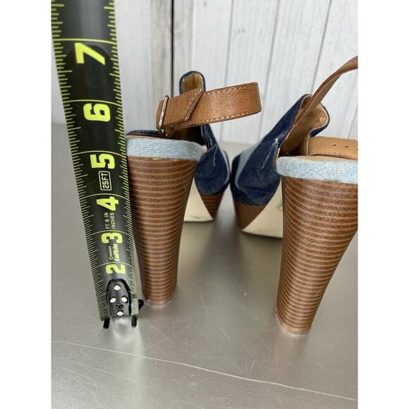 Call It Spring Blue Denim Open Toe Ankle Strap Patchwork Platform Size 9 - Picture 4 of 6